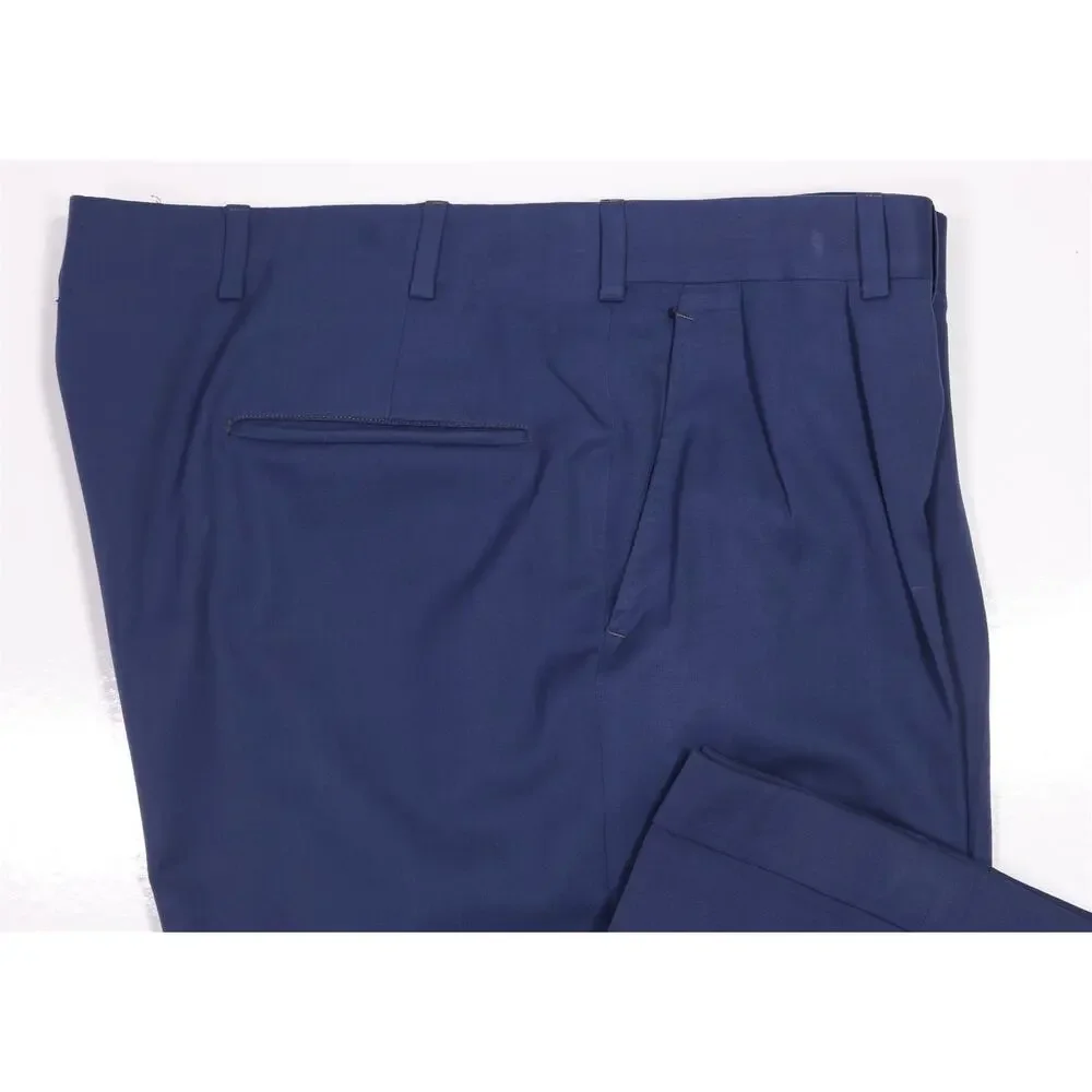 Oxxford Royal Blue Pleated Gabardine Wool Dress Pants Trousers 38x29
